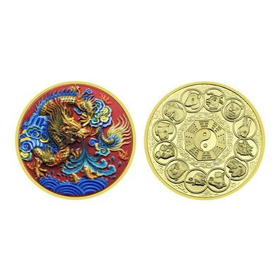 Medaille Chinesische Drache, China Drache, mit 12 Sternzeichen vergoldet (Med518)