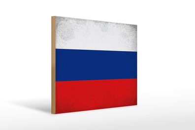 Holzschild Flagge Russland 40x30 cm Flag of Russia Vintage Schild wooden sign