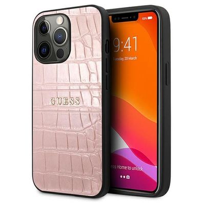Hülle Case iPhone 13 Pro Guess Krokodiloptik Kunstleder rosa pink