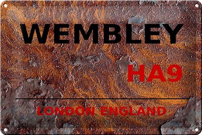 Blechschild London 30x20 cm England Wembley HA9 rust Metall Deko Schild tin sign