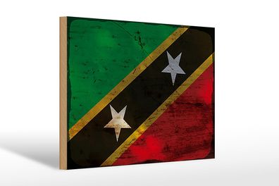 Holzschild Flagge St. Kitts und Nevis 30x20 cm Flag Rost Deko Schild wooden sign