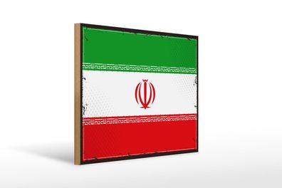 Holzschild Flagge Iran 40x30 cm Retro Flag of iran Holz Deko Schild wooden sign