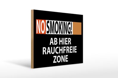Holzschild Hinweis 40x30 cm No Smoking Rauchfreie Zone Deko Schild wooden sign