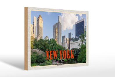 Holzschild Reise 30x20 cm New York USA Central Park - The Pond See wooden sign