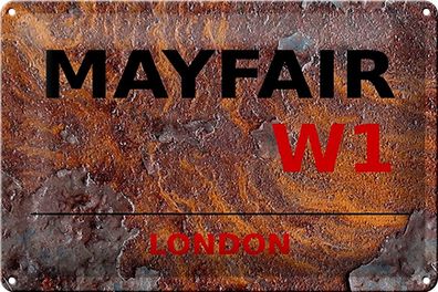 Blechschild London 30x20 cm Mayfair W1 Metall Wanddeko Rost Deko Schild tin sign