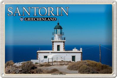 Blechschild Reise 30x20 cm Santorin Griechenland Leuchtturm Akrotiri tin sign