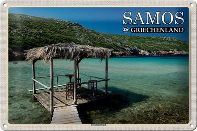 Blechschild Reise 30x20 cm Samos Griechenland Livadaki Beach Meer tin sign