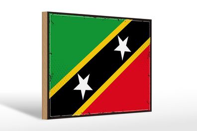 Holzschild Flagge St. Kitts und Nevis 30x20 cm Retro Flag Deko Schild wooden sign