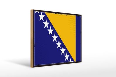Holzschild Flagge Bosnien und Herzegowina 40x30 cm Retro Deko Schild wooden sign