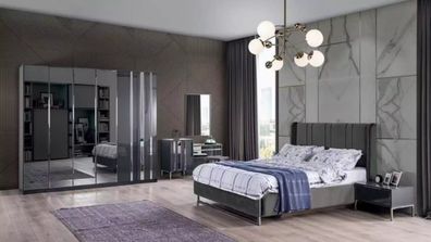 Schlafzimmer Bett 2x Nachttische Kleiderschrank Spiegel Design Luxus 6tlg