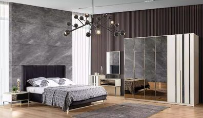 Bett 2x Nachttische 6tlg. Schlafzimmer Kleiderschrank Design Modern Luxus