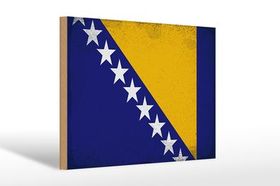 Holzschild Flagge Bosnien und Herzegowina 30x20 cm Vintage Schild wooden sign