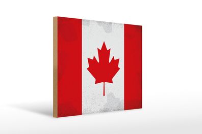 Holzschild Flagge Kanada 40x30 cm Flag of Canada Vintage Deko Schild wooden sign