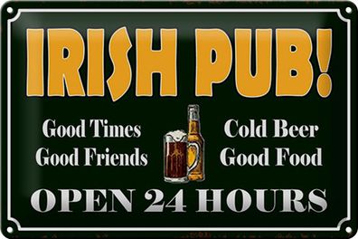 Blechschild Spruch 30x20 cm Irish Pub gold Beer open 24 Deko Schild tin sign