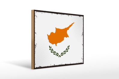 Holzschild Flagge Zypern 40x30 cm Retro Flag of Cyprus Deko Schild wooden sign