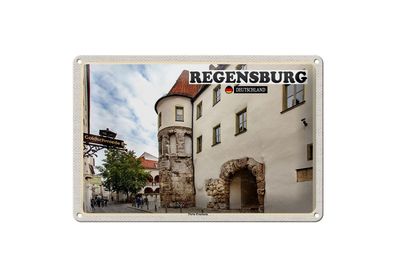 Blechschild Städte Regensburg Porta Practoria Schloss 30x20 cm Schild tin sign