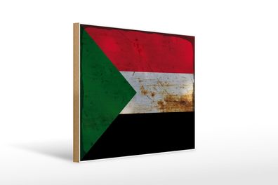 Holzschild Flagge Sudan 40x30 cm Flag of Sudan Rost Holz Deko Schild wooden sign