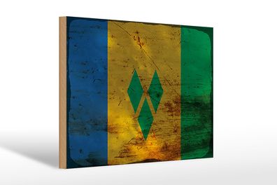 Holzschild Flagge Saint Vincent Grenadinen 30x20 cm Rost Deko Schild wooden sign