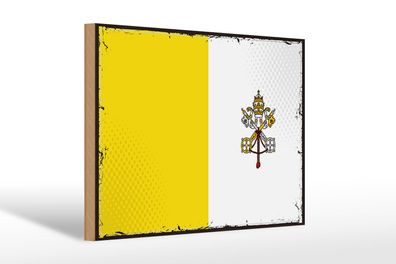 Holzschild Flagge Vatikanstadt 30x20 cm Retro Vatican City Schild wooden sign