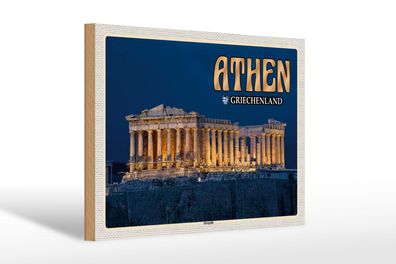Holzschild Reise 30x20 cm Athen Griechenland Akropolis Stadtfestung wooden sign