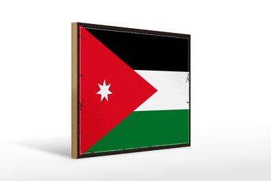 Holzschild Flagge Jordaniens 40x30 cm Retro Flag of Jordan Schild wooden sign