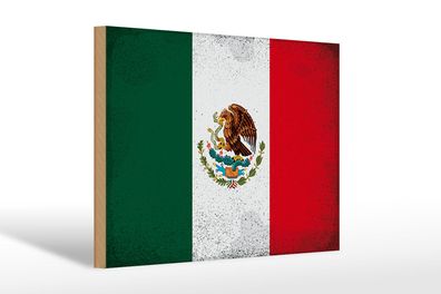 Holzschild Flagge Mexiko 30x20 cm Flag of Mexico Vintage Deko Schild wooden sign