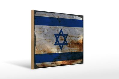 Holzschild Flagge Israel 40x30 cm Flag of Israel Rost Deko Schild wooden sign