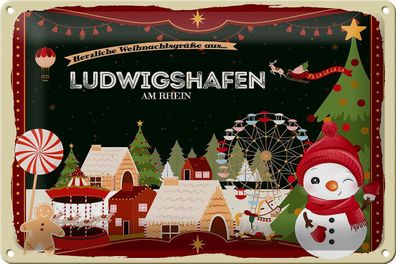 Blechschild Weihnachten Grüße aus Ludwigshafen AM RHEIN Deko tin sign 30x20 cm