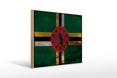 Holzschild Flagge Dominica 40x30 cm Flag of Dominica Rost Schild wooden sign