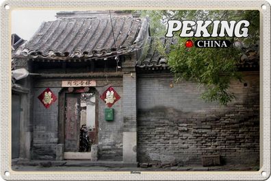 Blechschild Reise 30x20 cm Peking China Hutong Geschenk Deko Schild tin sign