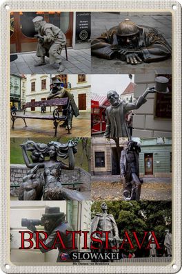Blechschild Reise 20x30cm Bratislava Slowakei Statuen von Bratislava tin sign