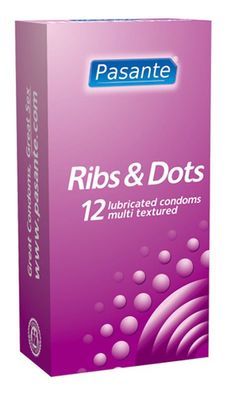 Pasante Ribs & Dots Kondome 12 Stück mit Riffeln und Noppen 52mm