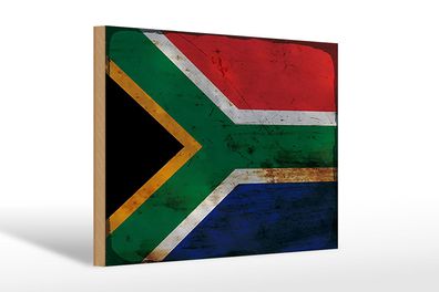 Holzschild Flagge Südafrika 30x20 cm South Africa Rost Deko Schild wooden sign