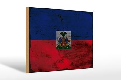 Holzschild Flagge Haiti 30x20 cm Flag of Haiti Rost Deko Schild wooden sign