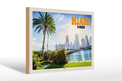 Holzschild Reise 30x20 cm Miami USA City Stadt Meer Palme Urlaub wooden sign