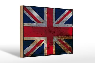Holzschild Flagge Union Jack 30x20cm United Kingdom Rost Deko Schild wooden sign