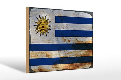 Holzschild Flagge Uruguay 30x20 cm Flag of Uruguay Rost Deko Schild wooden sign