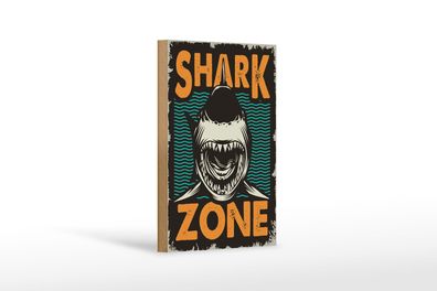 Holzschild Retro 12x18 cm Shark Zone Hai See Holz Deko Schild wooden sign