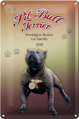 Blechschild Hund 20x30 cm Pit Bull Terrier Amerika 1898 Deko Schild tin sign