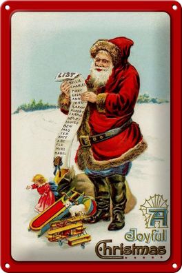 Blechschild Weihnachten Santa Claus Geschenke Schnee 20x30 cm Schild tin sign