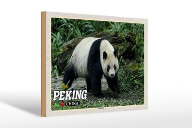 Holzschild Reise 30x20 cm Peking China Panda Haus Geschenk Schild wooden sign