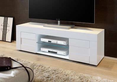TV-Board Easy Modernes Design Weiß Hochglanz 2 Türen 138 cm