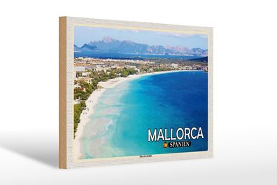 Holzschild Reise 30x20 cm Mallorca Spanien Playa de Alcúdia Strand wooden sign