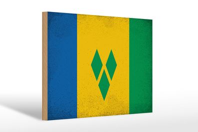 Holzschild Flagge Saint Vincent Grenadinen 30x20cm Vintage Schild wooden sign
