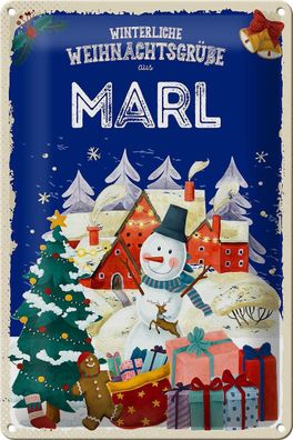 Blechschild Weihnachtsgrüße aus MARL Geschenk Deko Schild tin sign 20x30 cm