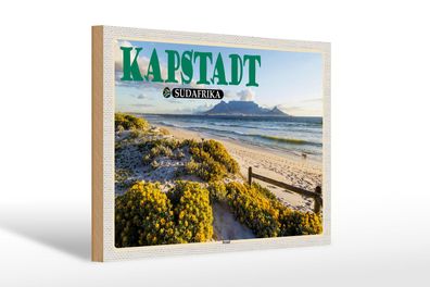 Holzschild Reise 30x20 cm Kapstadt Südafrika Strand Meer Berge wooden sign