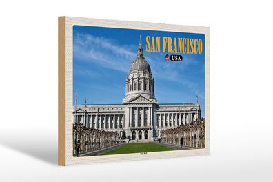 Holzschild Reise 30x20 cm San Francisco USA City Hall Rathaus Deko wooden sign