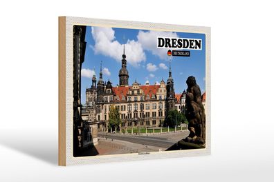 Holzschild Städte Dresden Residenzhaus Skulptur 30x20cm Deko Schild wooden sign