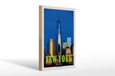 Holzschild Reise 20x30 cm New York USA One World Trade Center Deko wooden sign