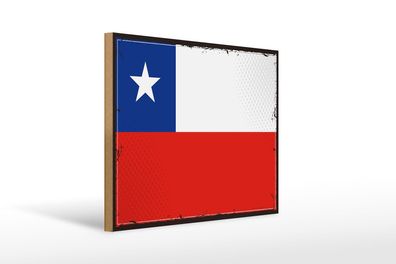 Holzschild Flagge Chiles 40x30 cm Retro Flag of Chile Holz Schild wooden sign